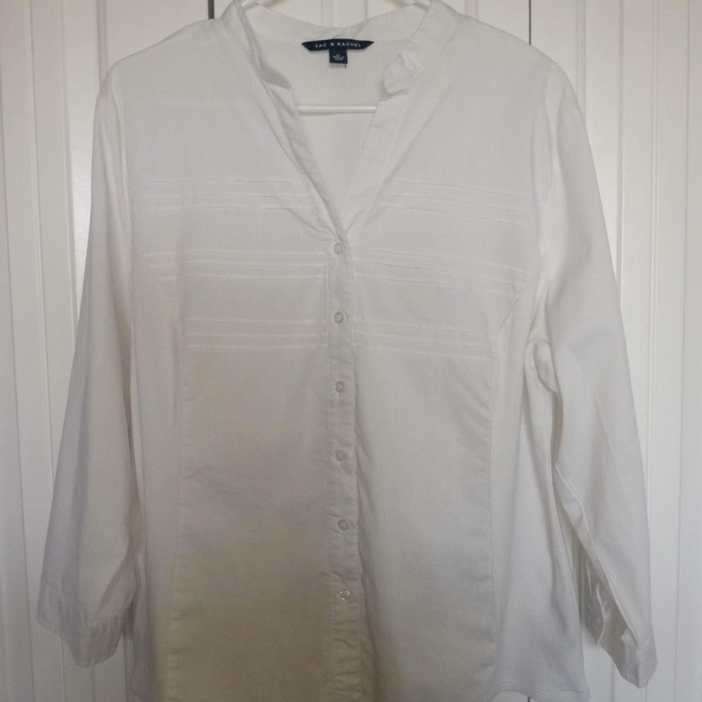 Women’s White Zac & Rachel V-Neck Long Sleeve Button Down Top Size XL